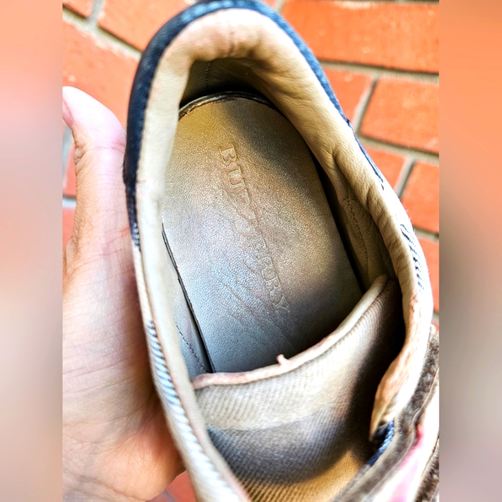 Burberry Kids Checked Trainers Beige Vintage green sole Size EU32 - Picture 5 of 12